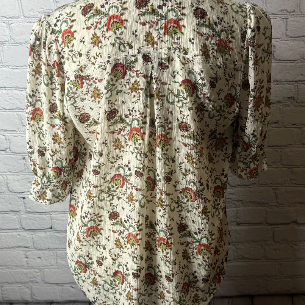 GO BY GO SILK Cream Floral Blouse size medium White - Image 11