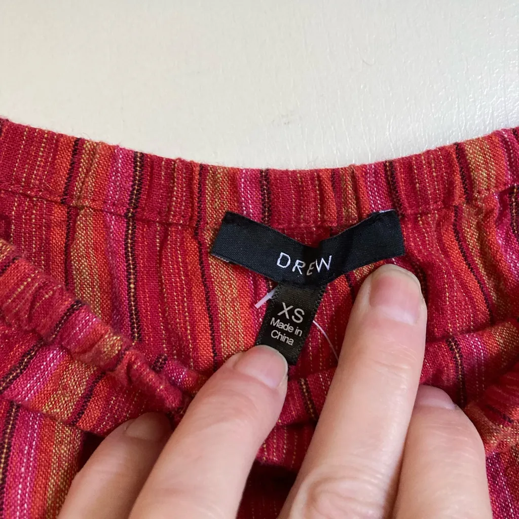 🌞Anthro Drew Emerson Red Striped Linen Blend Strapless Split Leg Jumpsuit - Image 4