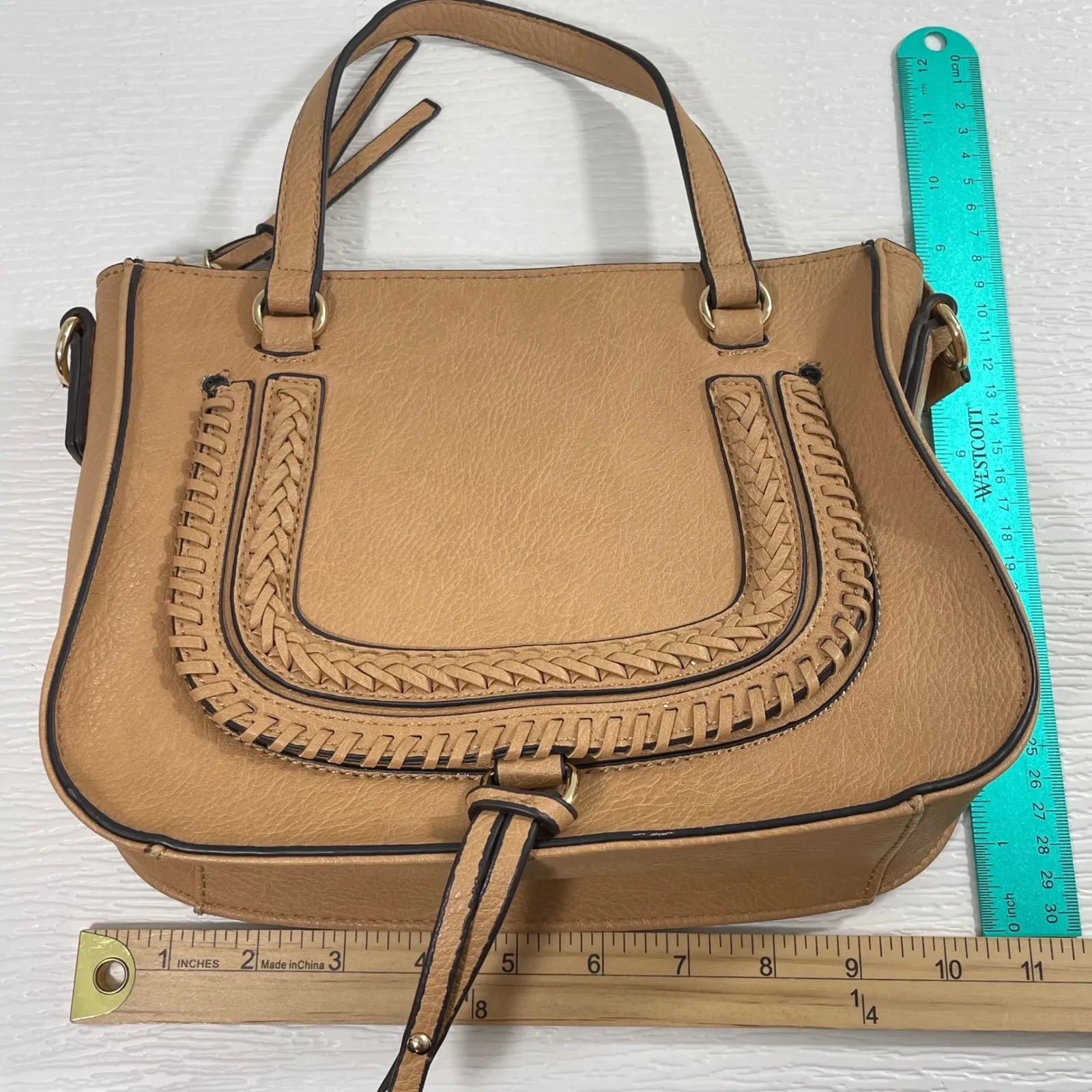 Sole Society Destin Satchel Camel Crossbody Bag Convertible Straps - Image 9