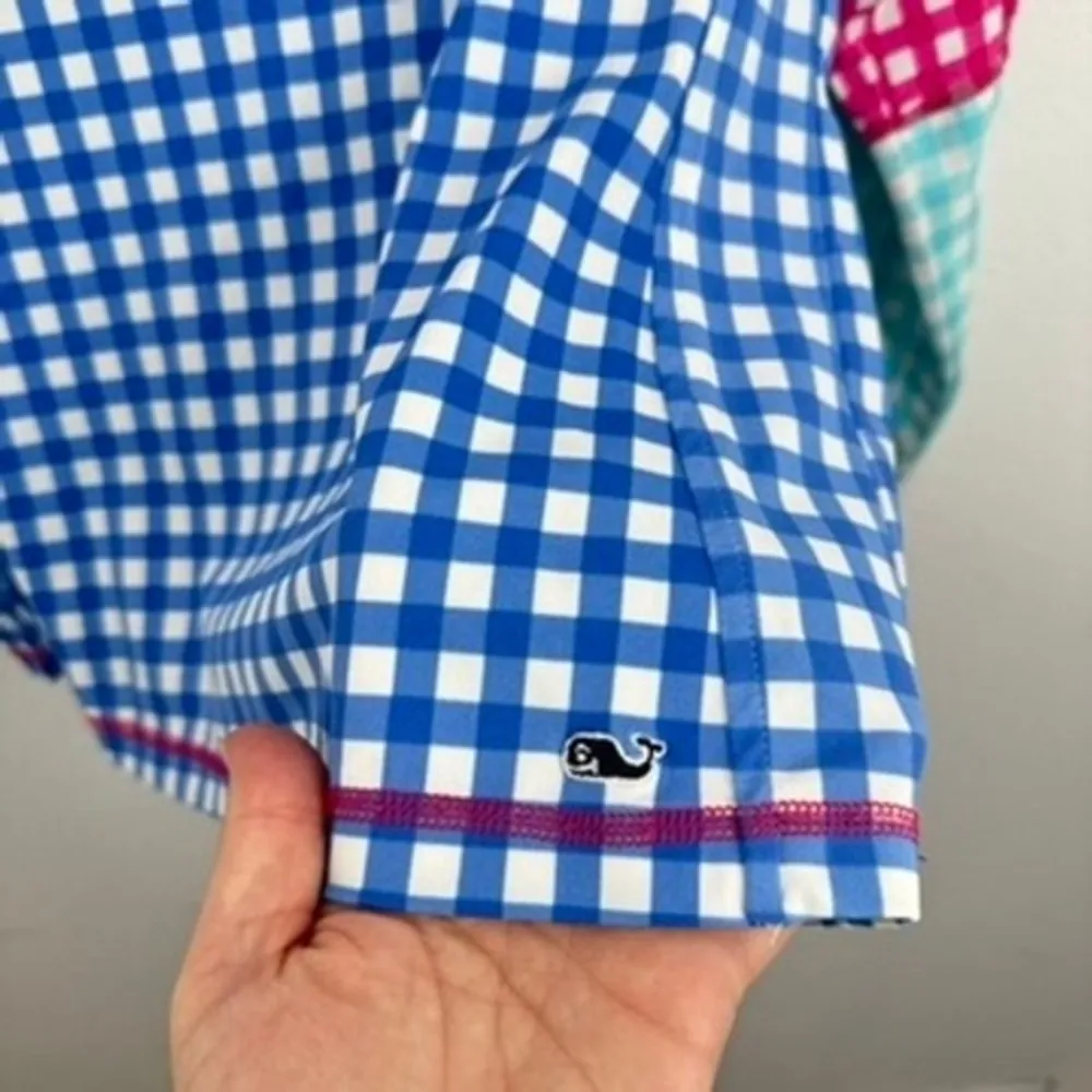 Vineyard Vines Rash Guard Swim Shirt Top Gingham‎ Pink Blue Aqua Small S - Image 4