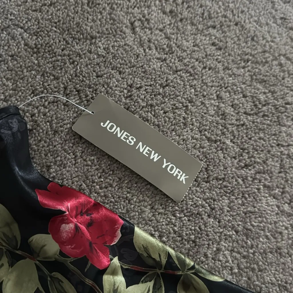 Jones New York Black Silk Essence Floral Midi Dress SIZE L - Image 2