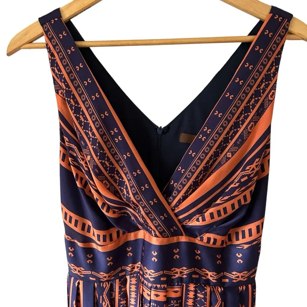 Eva Franco Anthropologie V Neck Boho Indie Tribal Pleated Midi Maxi Dress Sz 6 Orange - Image 4