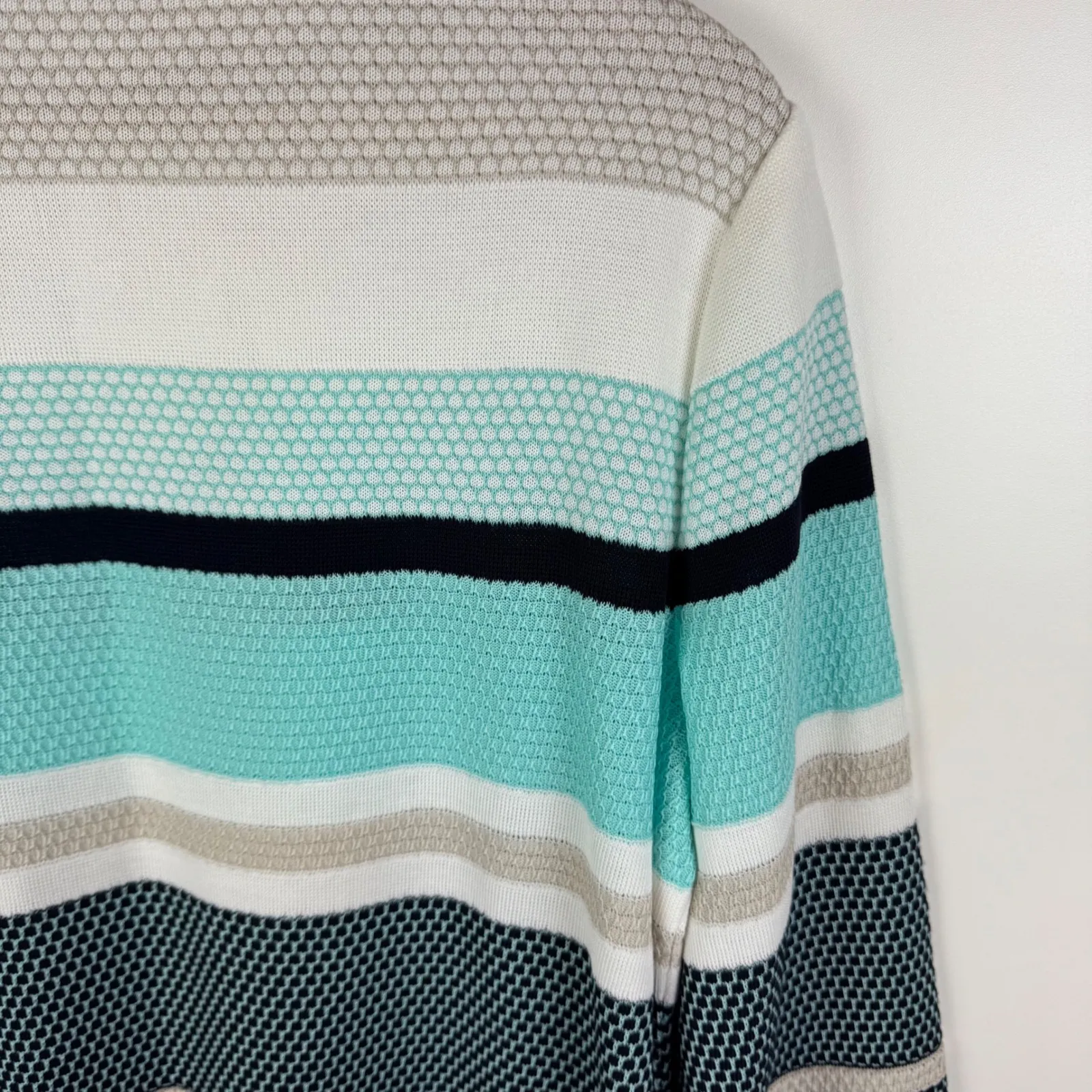 Misook Striped Knit Cardigan Jacket Size Large 3/4 Sleeve Office Travel Stretch - Image 3