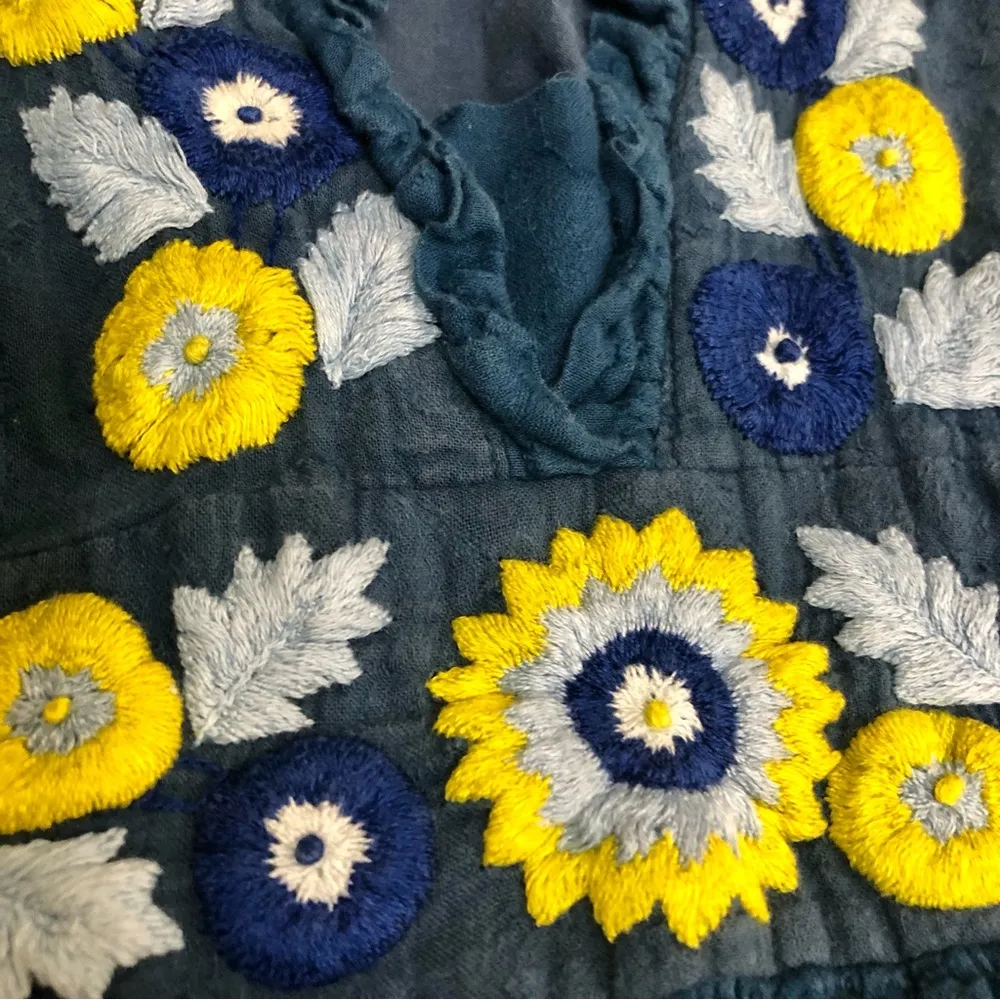 Banjanan Blue Diana Mini Dress Embroidered Floral Lace Ruffles Anthro Bohemian S Yellow - Image 7