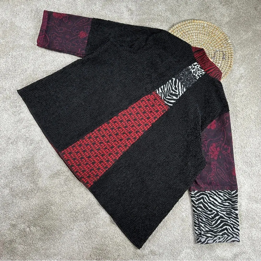 Ali Miles Multi Patchwork Print Funnel Neck 3/4 Cuffed Sleeve Patch Pocket 3X Black - Image 9