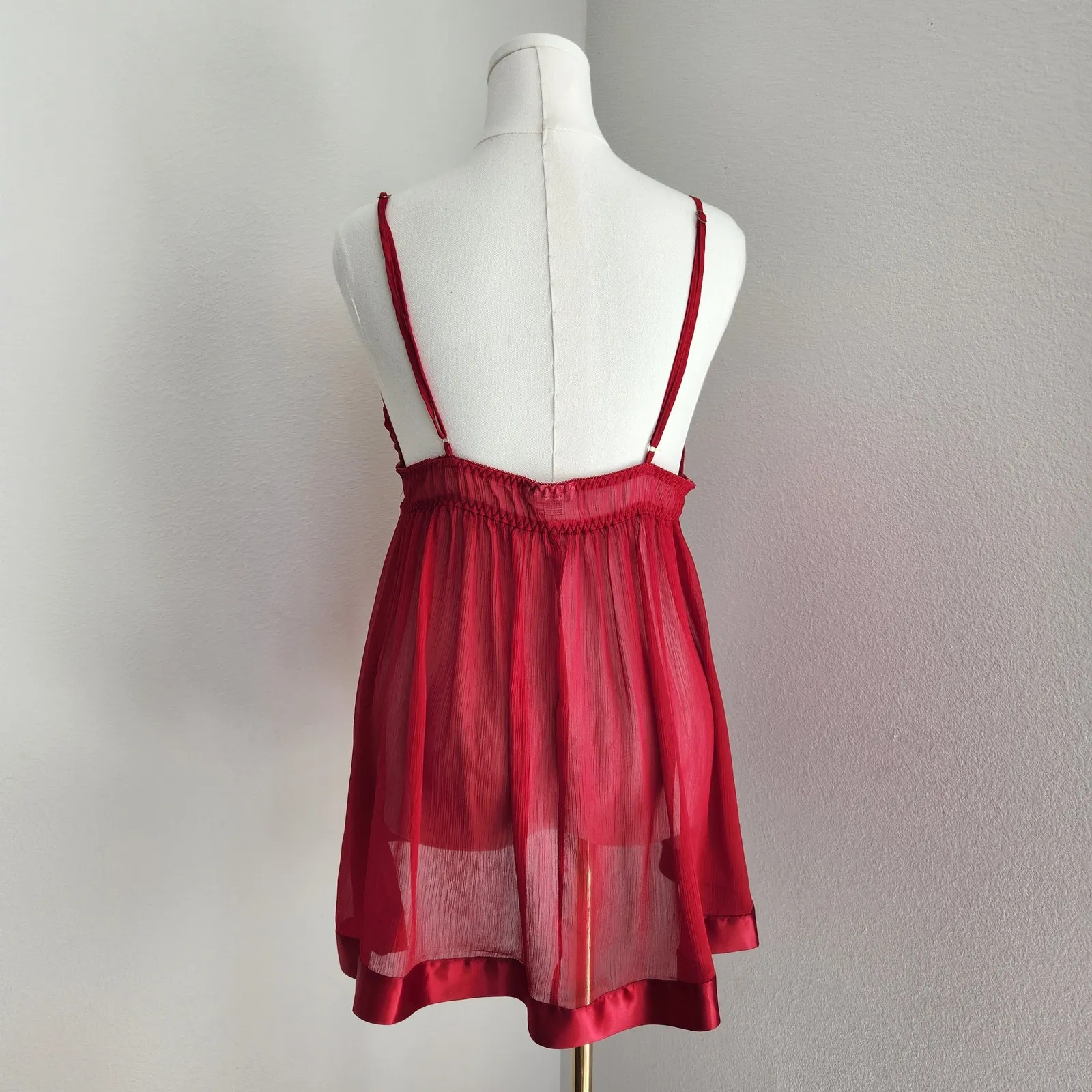 Y2K Vintage Red Babydoll Lingerie Nightie Chiffon Slip Dress Satin Bow L Size L - Image 7