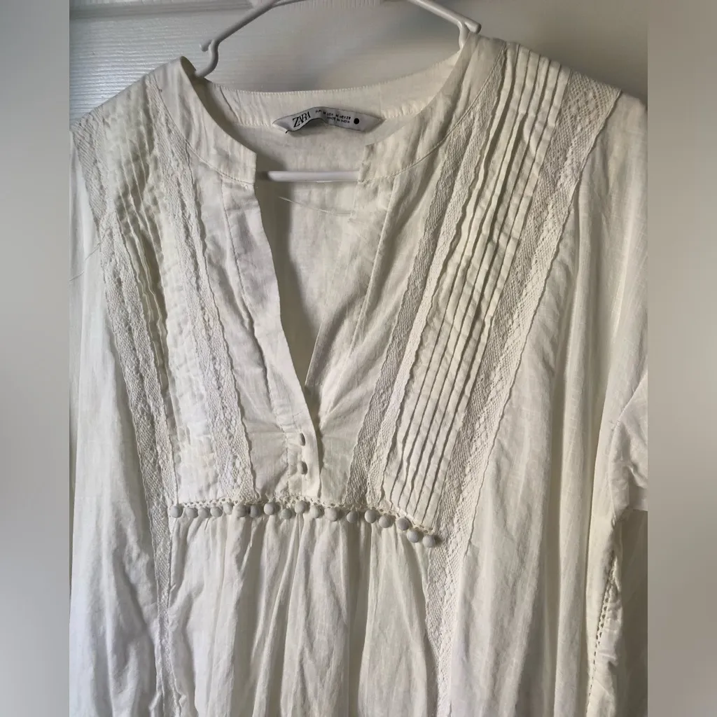 Zara midi Dress voluminous embroidered Boho babydoll oversized women sz M cotton - Image 9