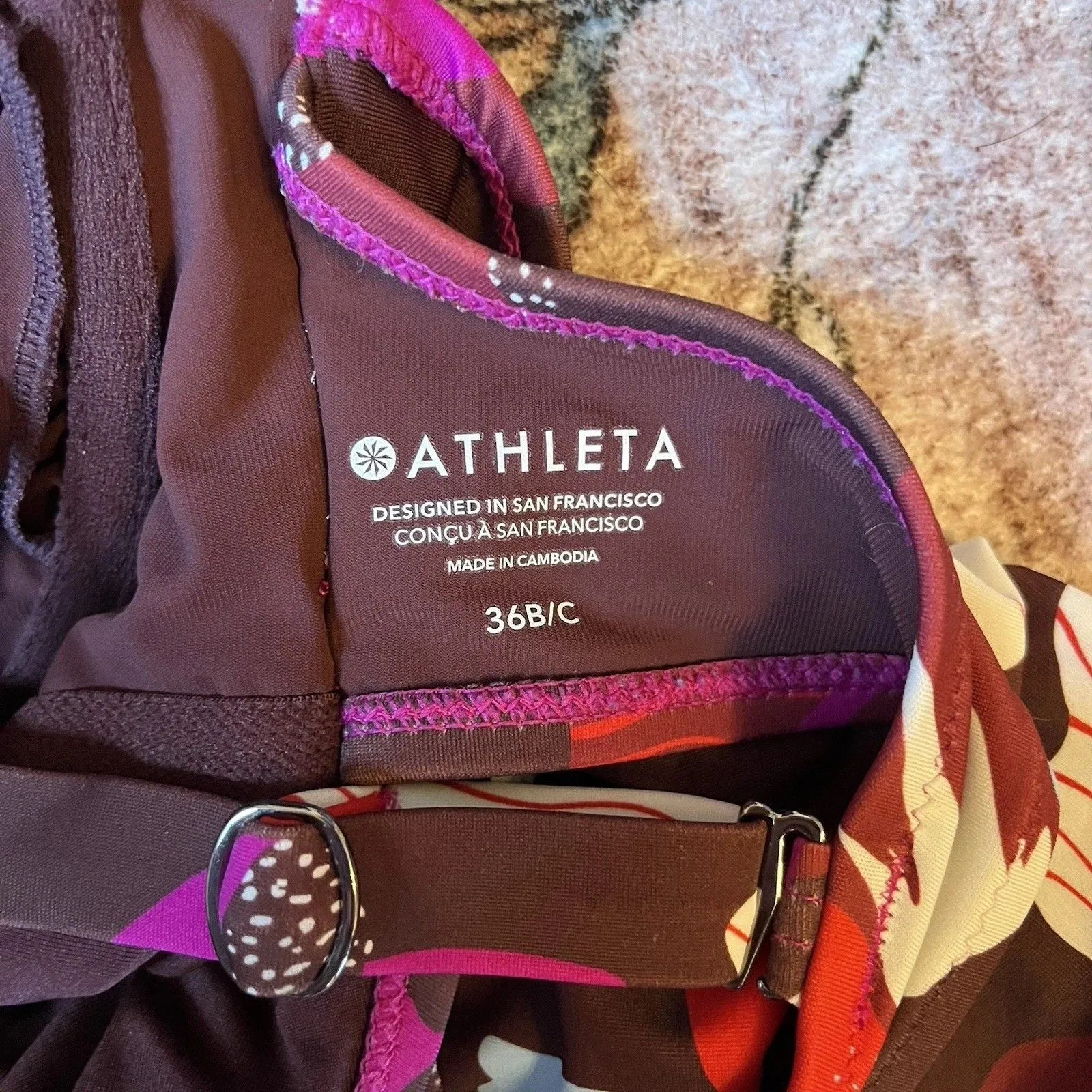 Athleta Red Maroon Pink Floral Underwire Tankini Top Bathing Swim Suit 36 B/C - Image 9