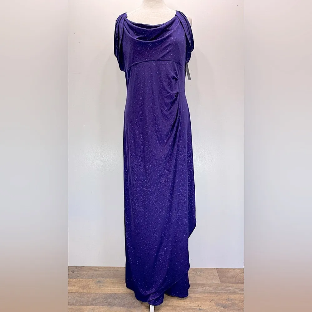 Glitter Purple Floor Length Formal Evening Gown Rhinestone Straps by Scarlett - Image 4