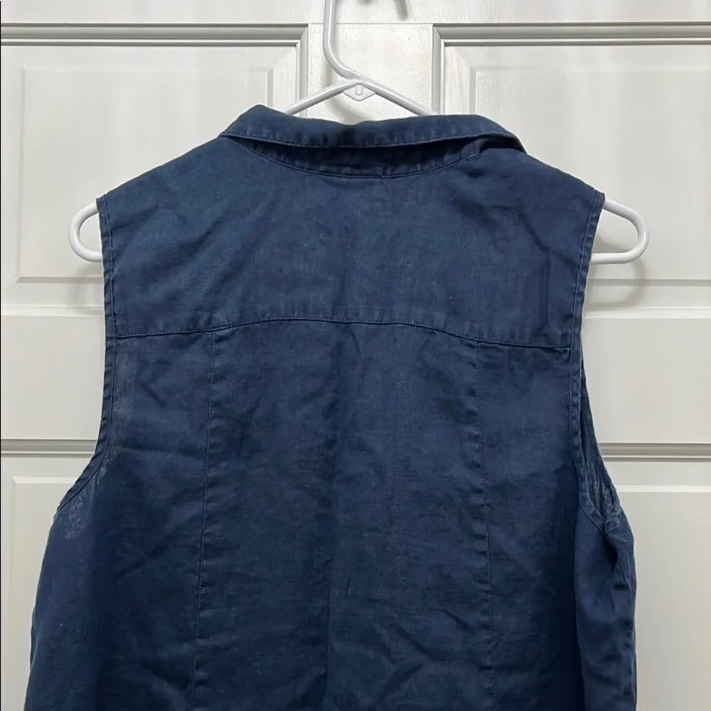 J. Jill Navy 100% Linen Mother of Pearl Sleeveless Tank Top - Image 9