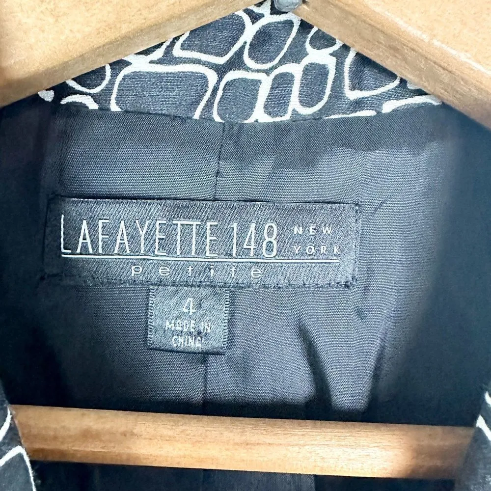 Lafayette 148 Linen Silk Blazer Size 4 Petite Black Pattern Print - Image 4