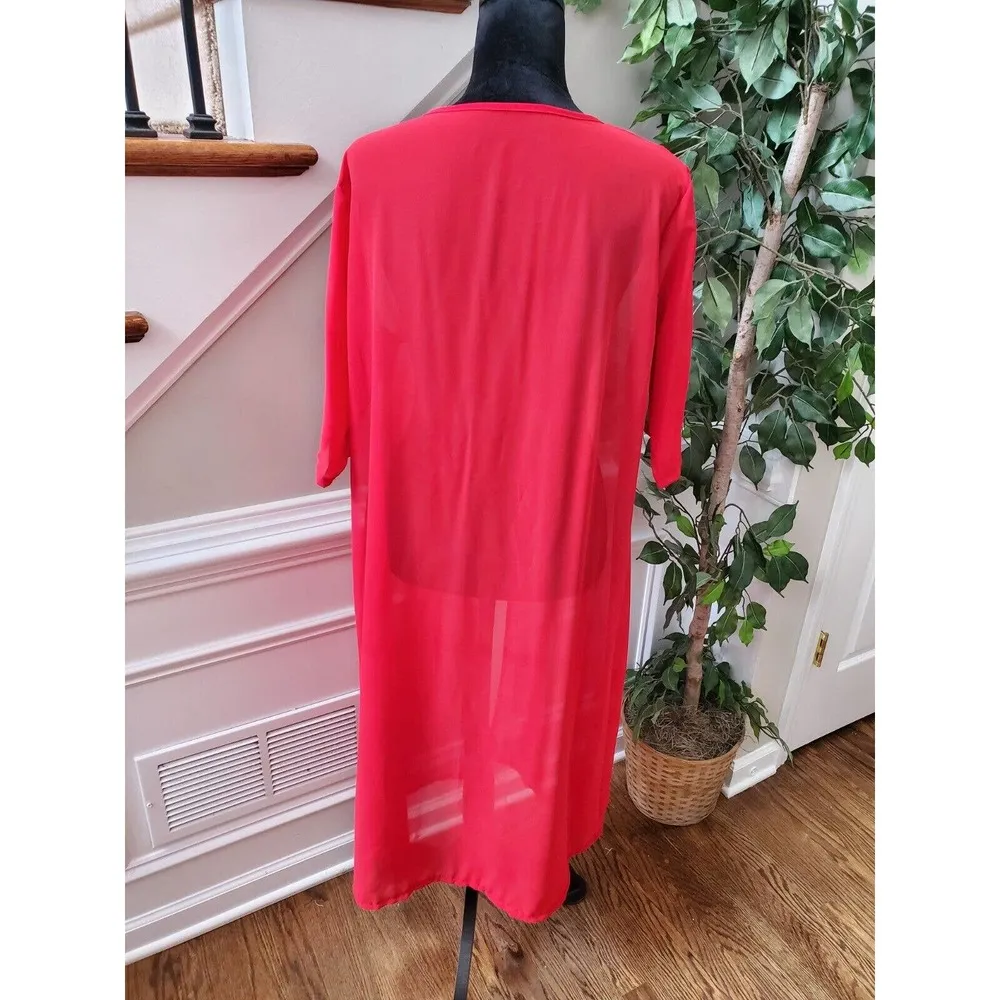 SHEIN Kimono Solid Red Polyester 3/4 Sleeve Open Front Knee Length Dress Size XL - Image 6
