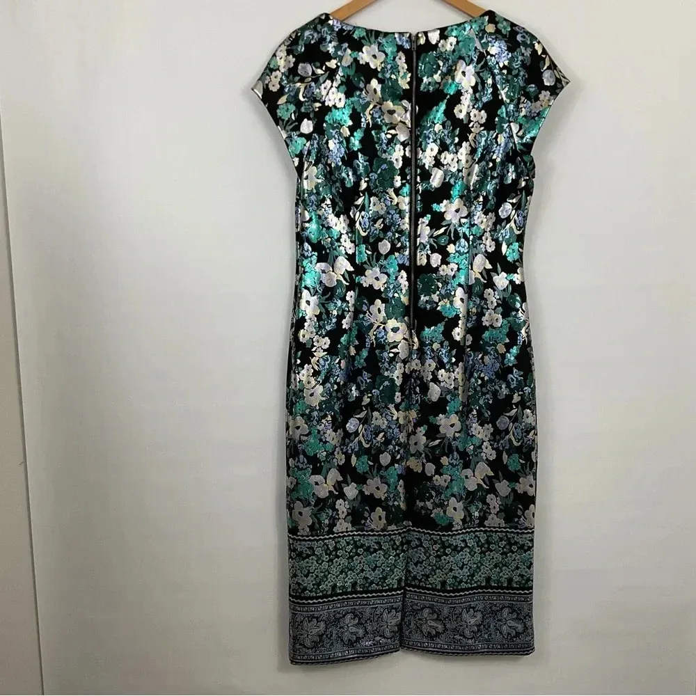 Beige By ECI Floral Metallic Cap Sleeve Dress‎ Size 12 - Image 4