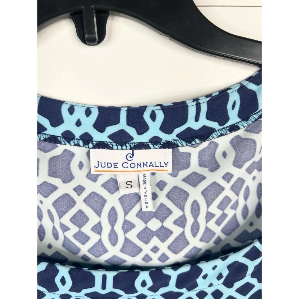 Jude Connally Blue Geometric Shift Dress Short Sleeves Size Small - Image 2