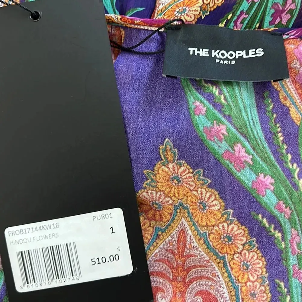 The Kooples Multicolor Purple‎ Hindu Flower Print Silk Midi Dress Small - Image 8