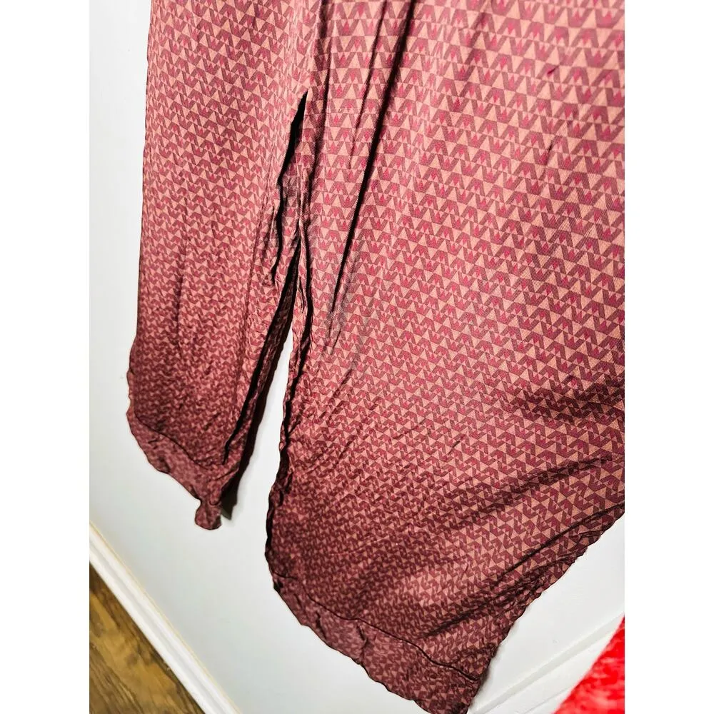 SPLENDID Purple Maroon Abstract Satin Lumi Wide Leg Pants Size Extra Small - Image 9