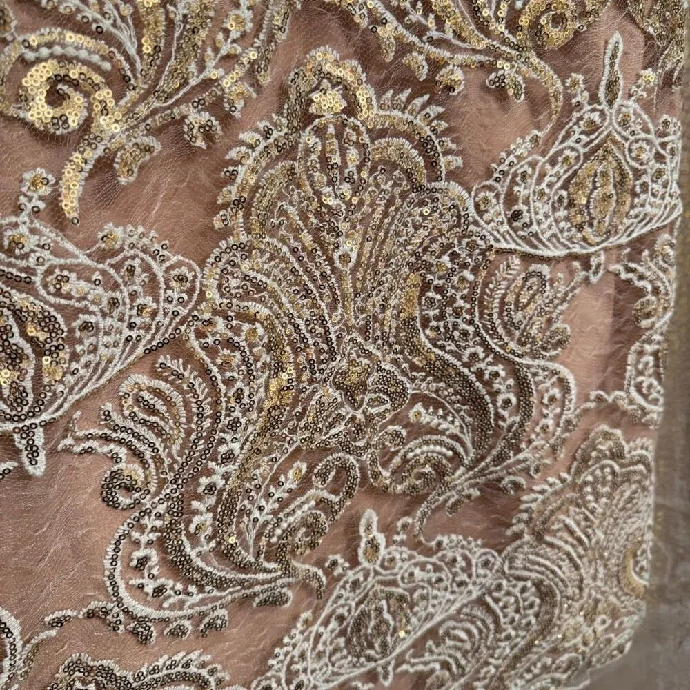 Free People Night Shimmers Gold Nude Sparkly Mini Dress Size 12 - Image 5