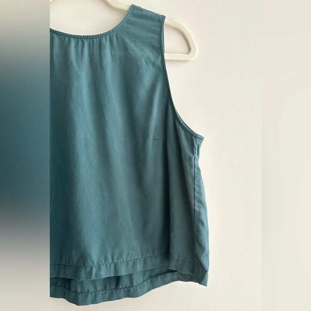 LOFT Dusty Teal Smocked Back Tank Top, Size Medium - Image 6