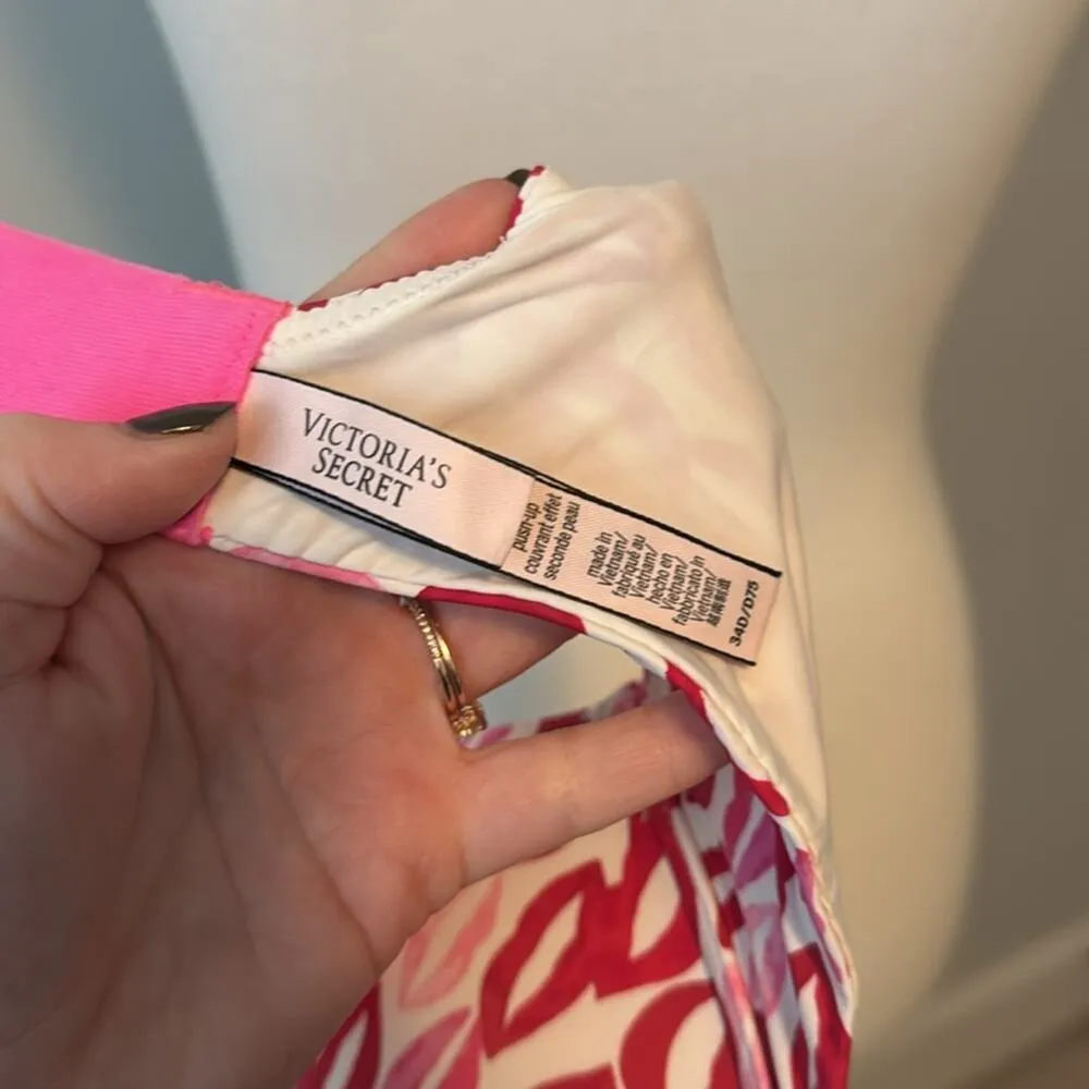 Victoria's Secret Lipstick Kiss T-Shirt Push Up Full Coverage Bra 34D - Image 3