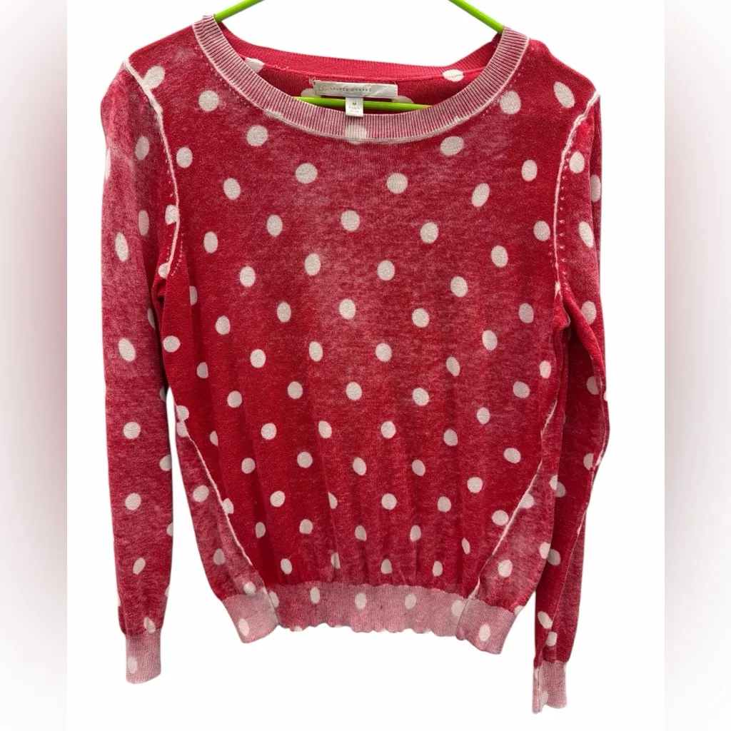 LC Lauren Conrad Red and White Polka Dot Burnout Sweater Medium - Image 11