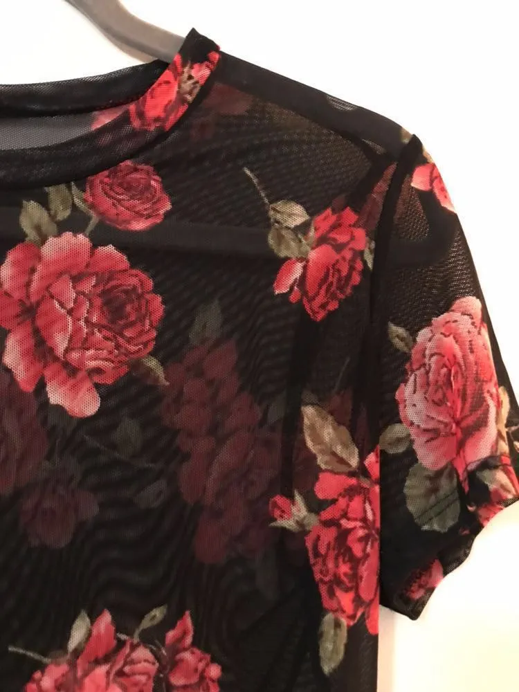 Black Mesh Floral Shirt - Image 2