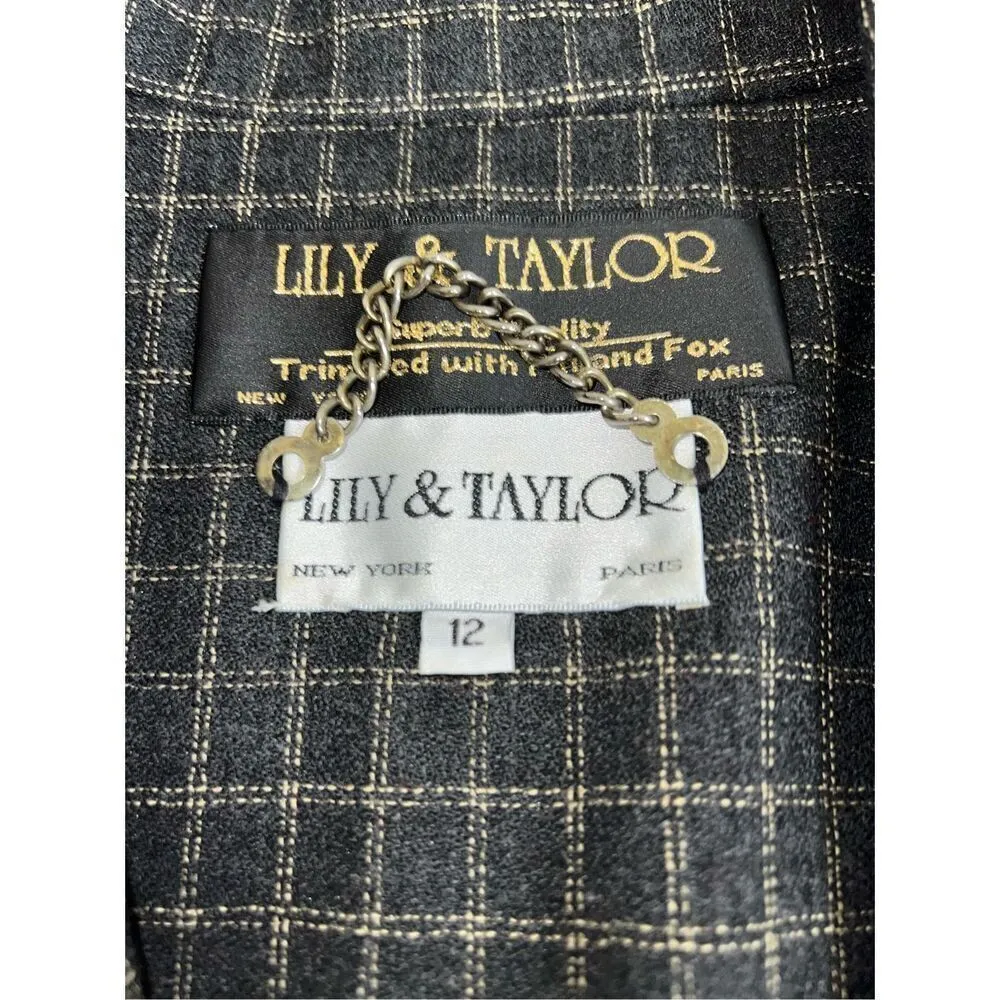 Vintage Lily & Taylor Women’s Fox Fur Trimmed Trench Coat Wool 12 Gray - Image 8