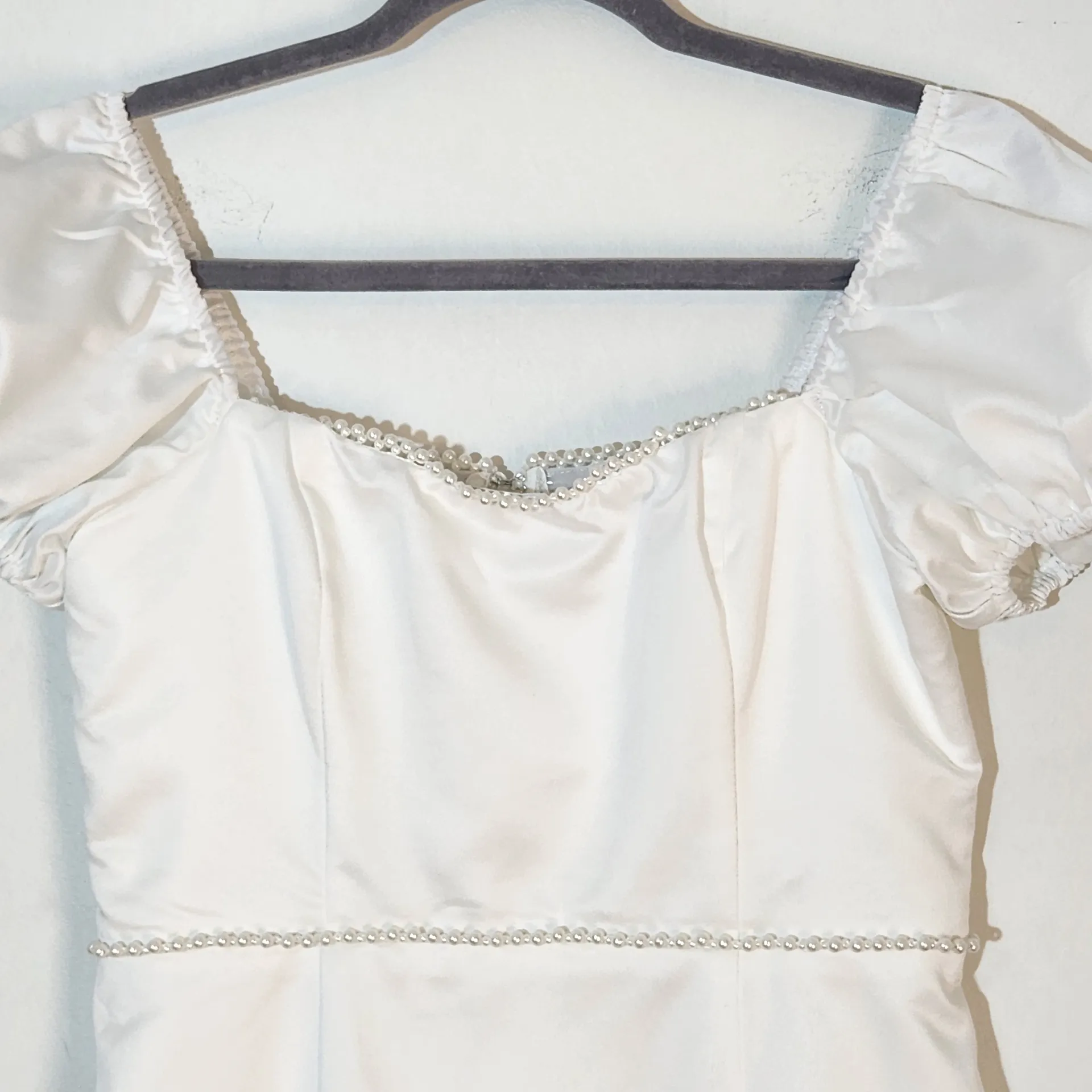 Lulus White Satin Mini Dress Size Medium Bridal Puffy Sleeve Cocktail Dress - Image 3