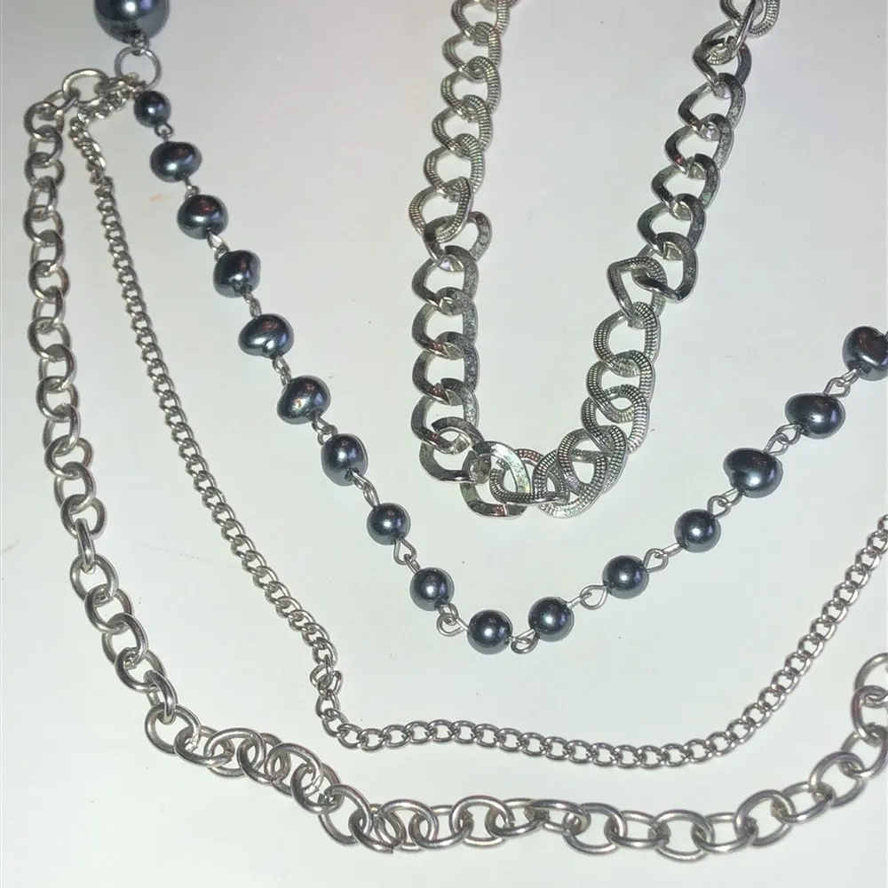 Silver Tone & Dark Gray/Blue Mesh Beaded Multi Strand Boho Necklace - Image 5