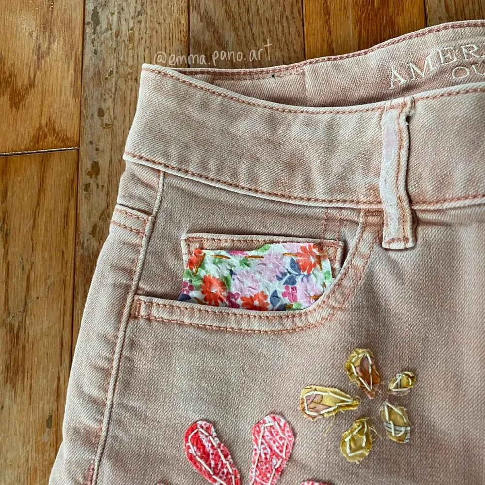 pink quilted reworked embroidered American Eagle Outfitters shorts - Image 8