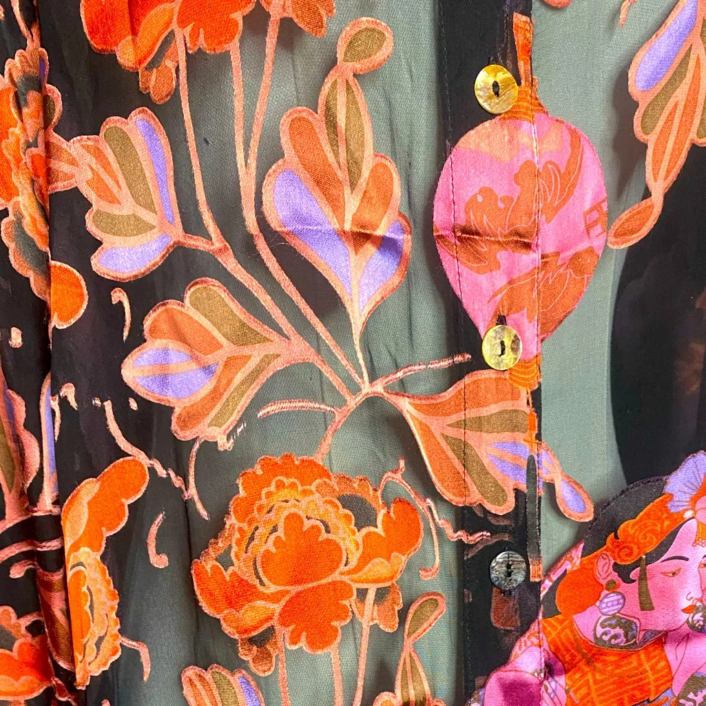 Y2K CITRON Santa Monica Floral Geisha
Velvet Burnout Blouse S Red - Image 10