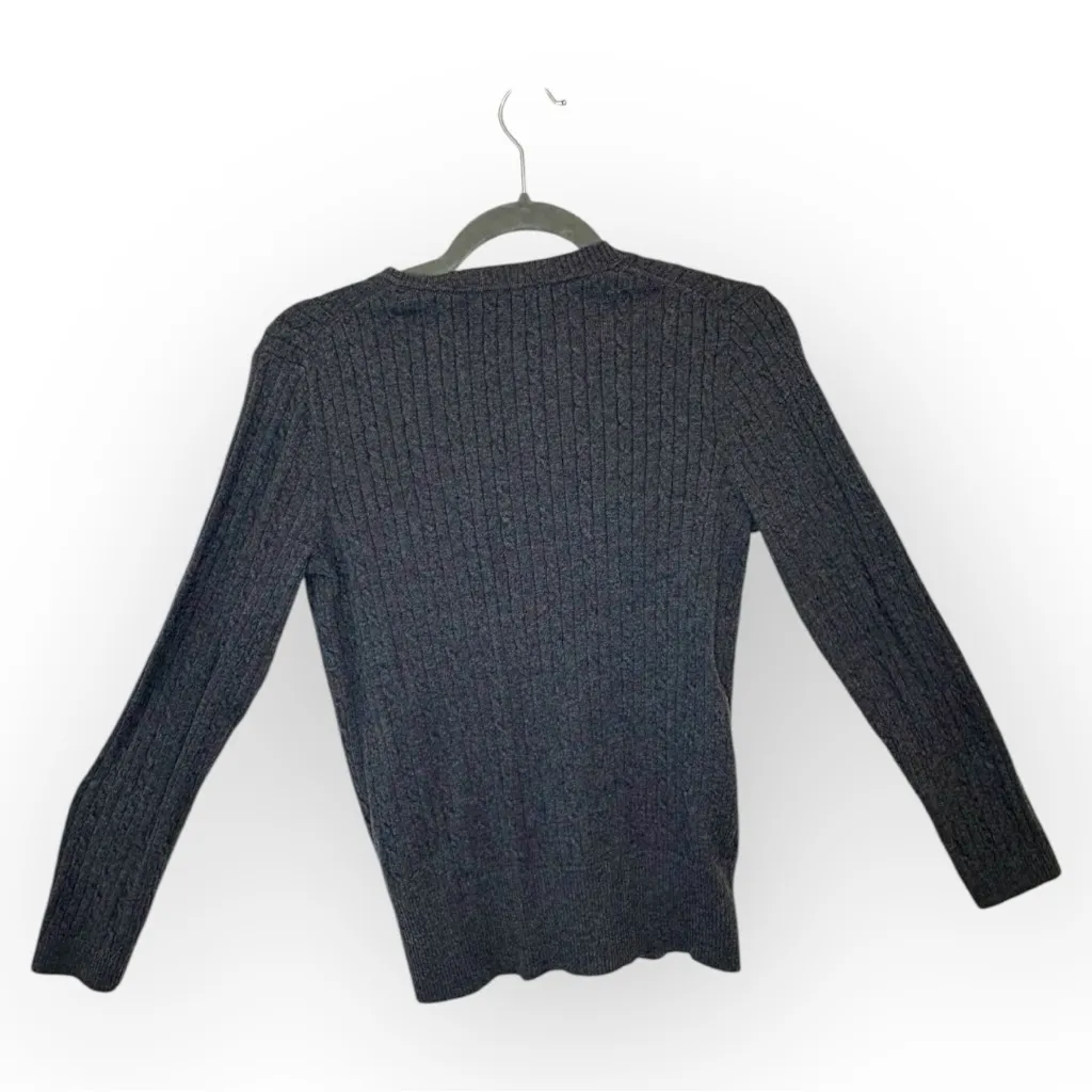 Vintage Y2K Tommy Hilfiger Gray Ribbed V-Neck Sweater Preppy Knit Large - Image 3