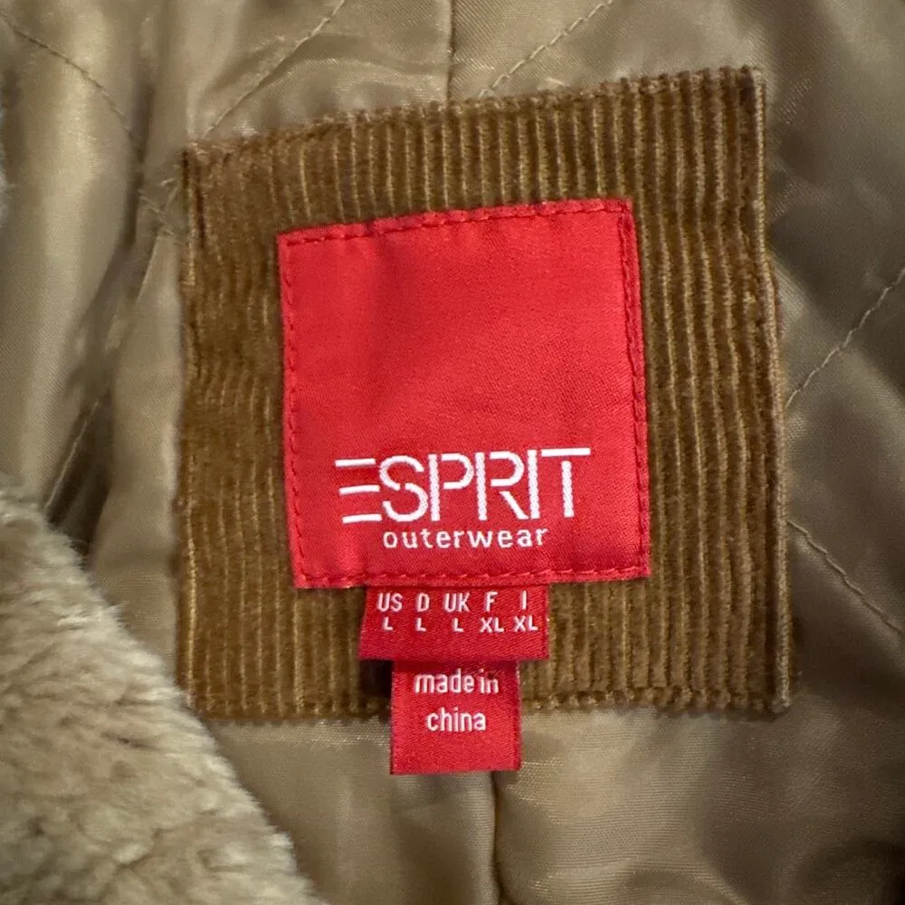 Vintage Y2K Esprit Corduroy barn Jacket with faux fur quilted lining size Large - Image 11