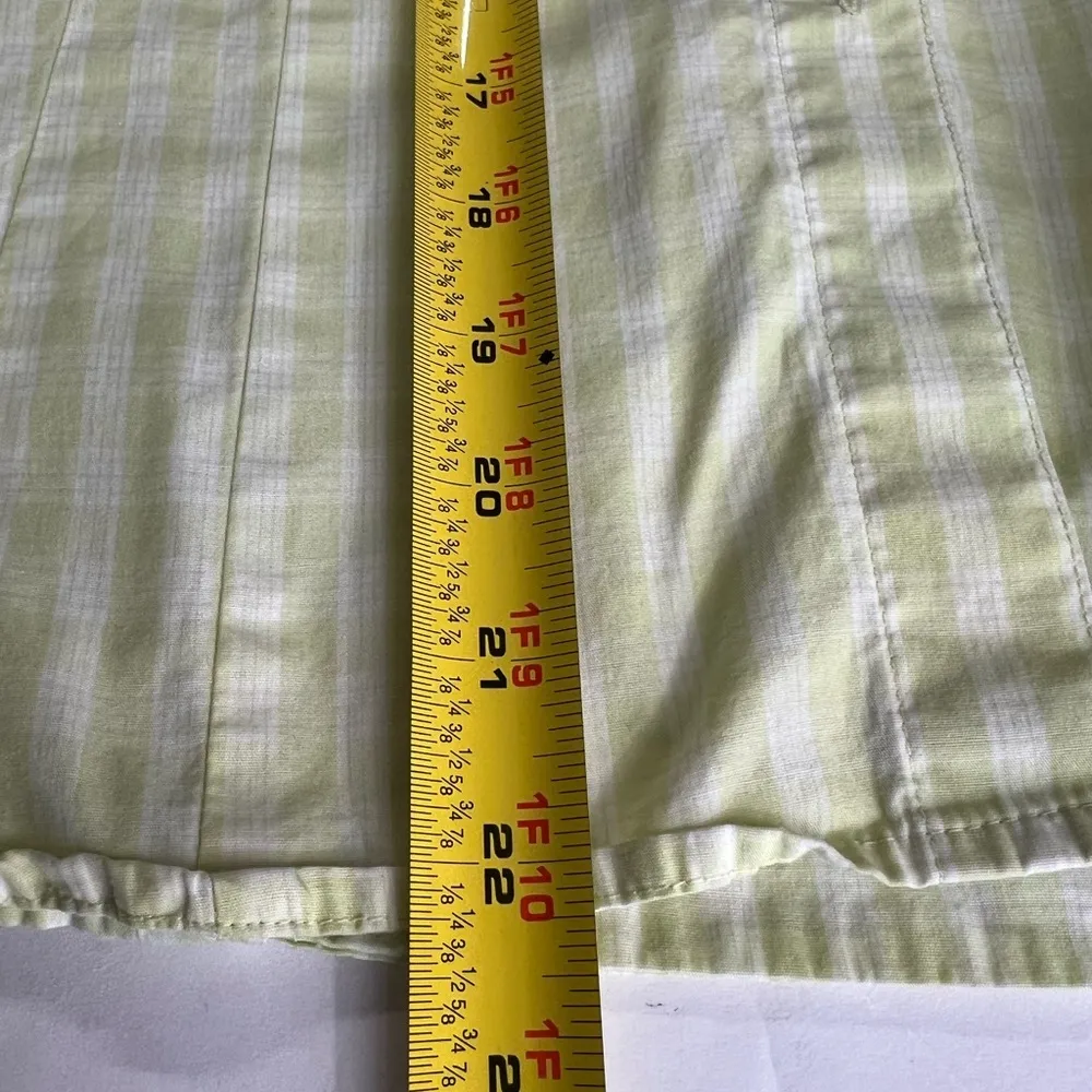 Talbots button up collarless L gingham plaid lime casual spring work neon office - Image 9