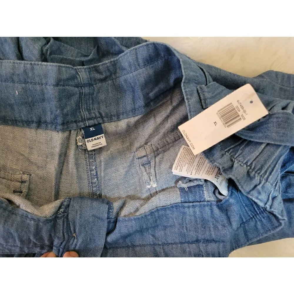Old Navy Chambray Sz XL High Waist Shorts W/ Elastic/Tie Waist 100% Cotton New - Image 5