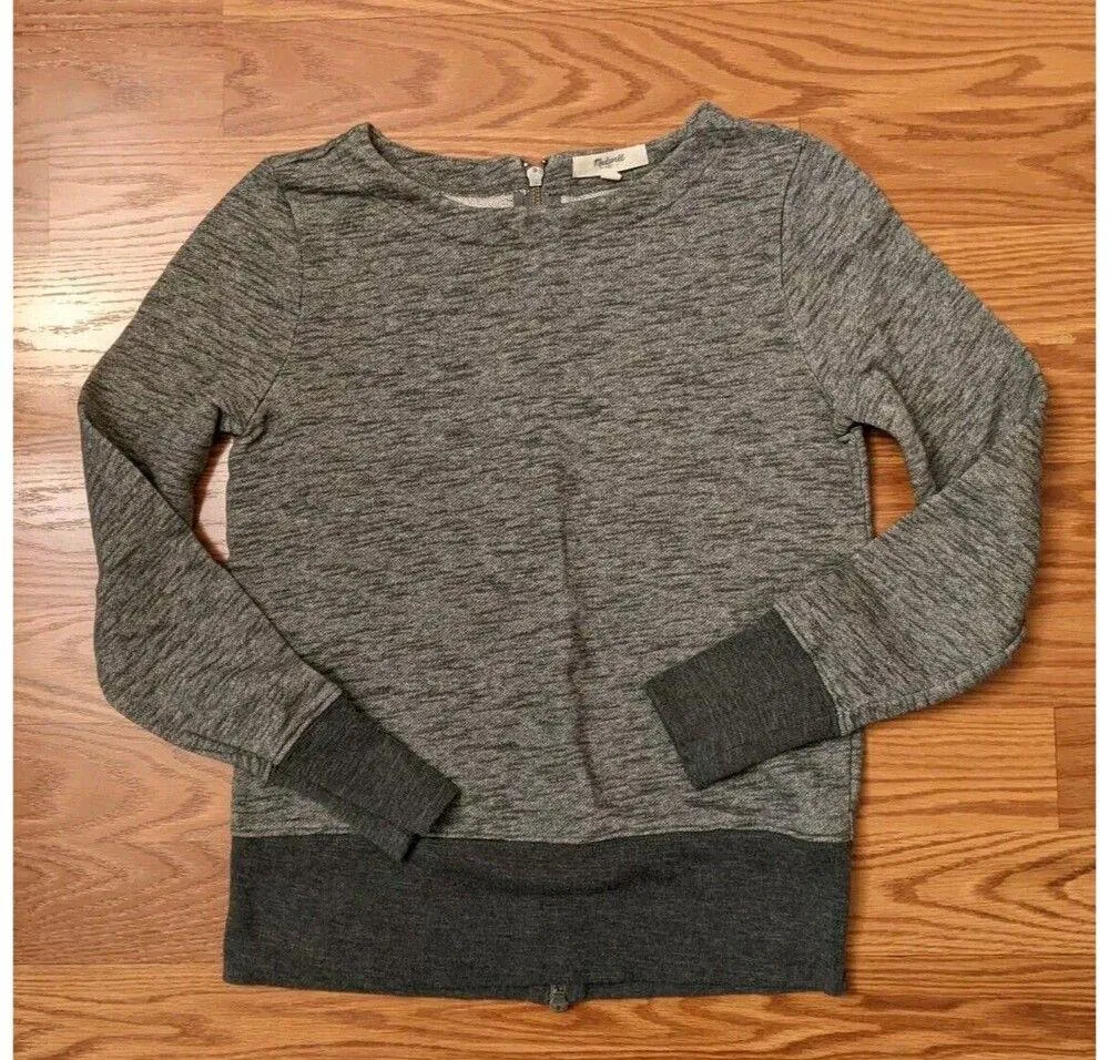 Madewell Women Sz XS Crew Neck Sweatshirt Back Zipper Casual Preppy Minimalist - Image 3