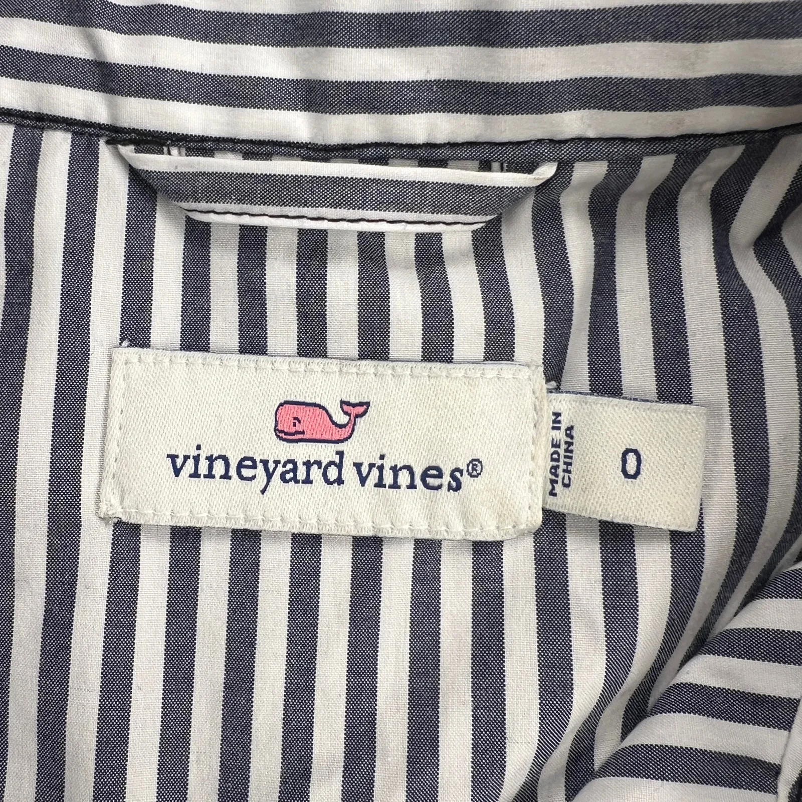 Vineyard Vines Hadley Black Lace Overlay Navy White Pinstripe Shirt Dress Size 0 - Image 8