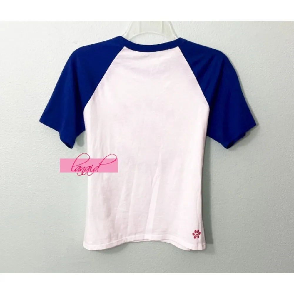 BOBS  Furever Raglan Royal Ivory Paw Print Animal Dog Cat Baseball Tee - Image 3