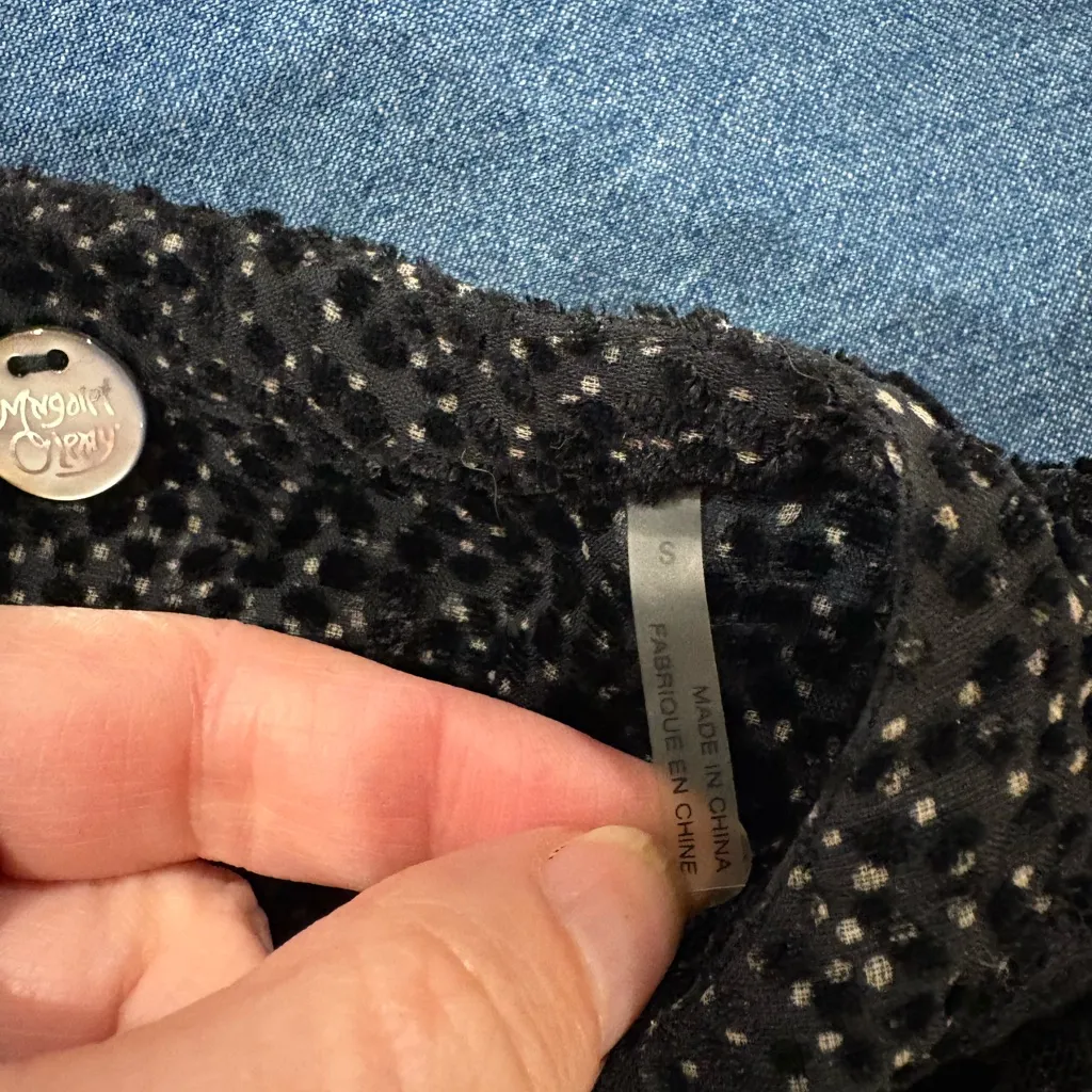 Margaret O'Leary black sheer burnout velvet dot lace yoke blouse top sz S - Image 5