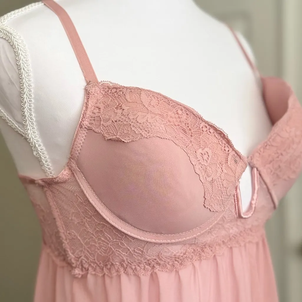 Jessica Simpson Nightie Chemise Babydoll Lingerie Nightgown Sheer Pink M Medium - Image 3