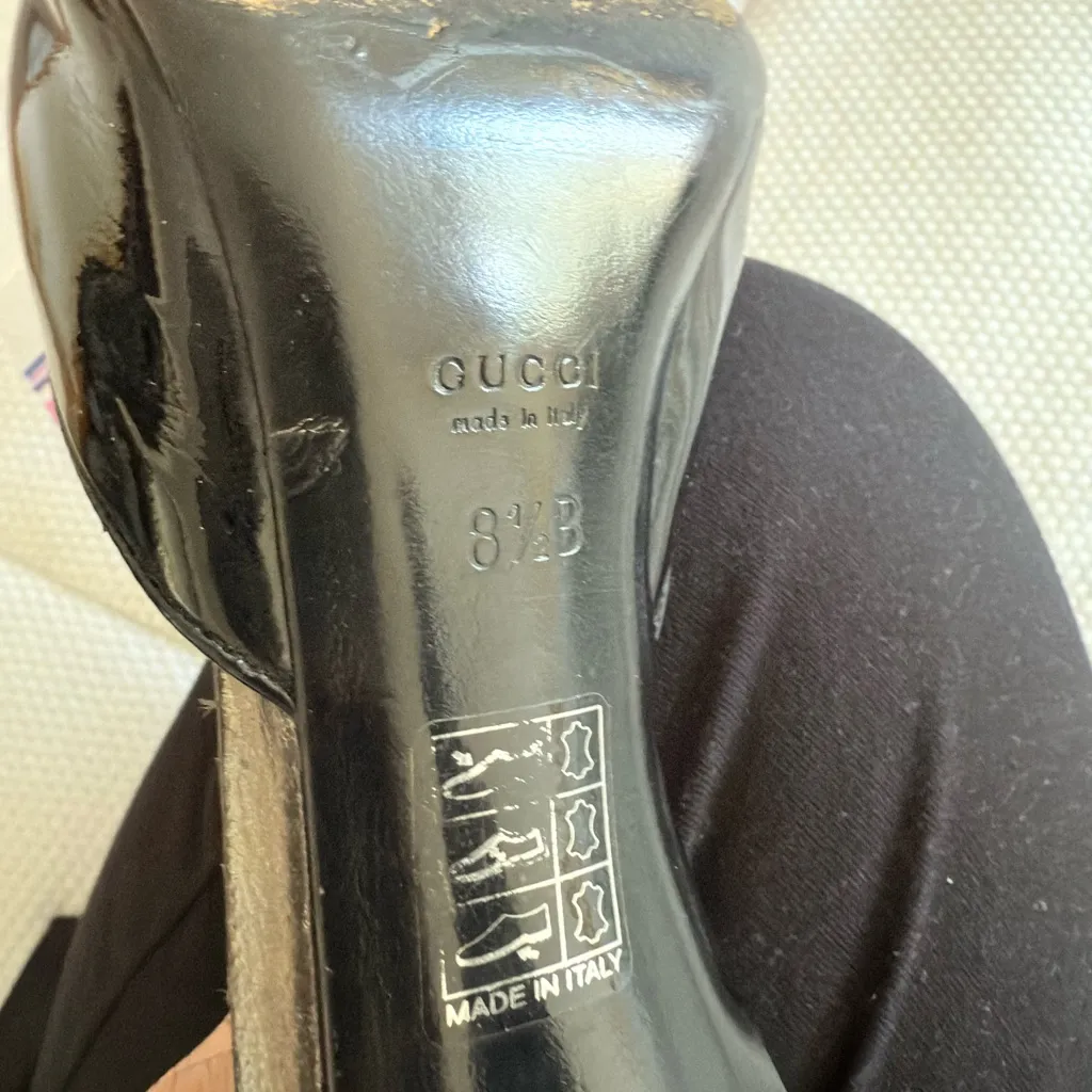 Gucci Gunmetal Silver Gray Leather D'Orsay Peep-toe Heels 8.5 - Image 10