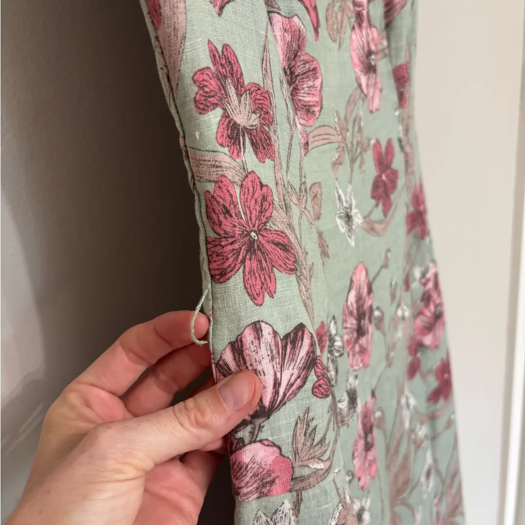 Vintage Laura Ashley Linen Floral Drop Waist A-Line Midi Dress - Size 4 - Image 3