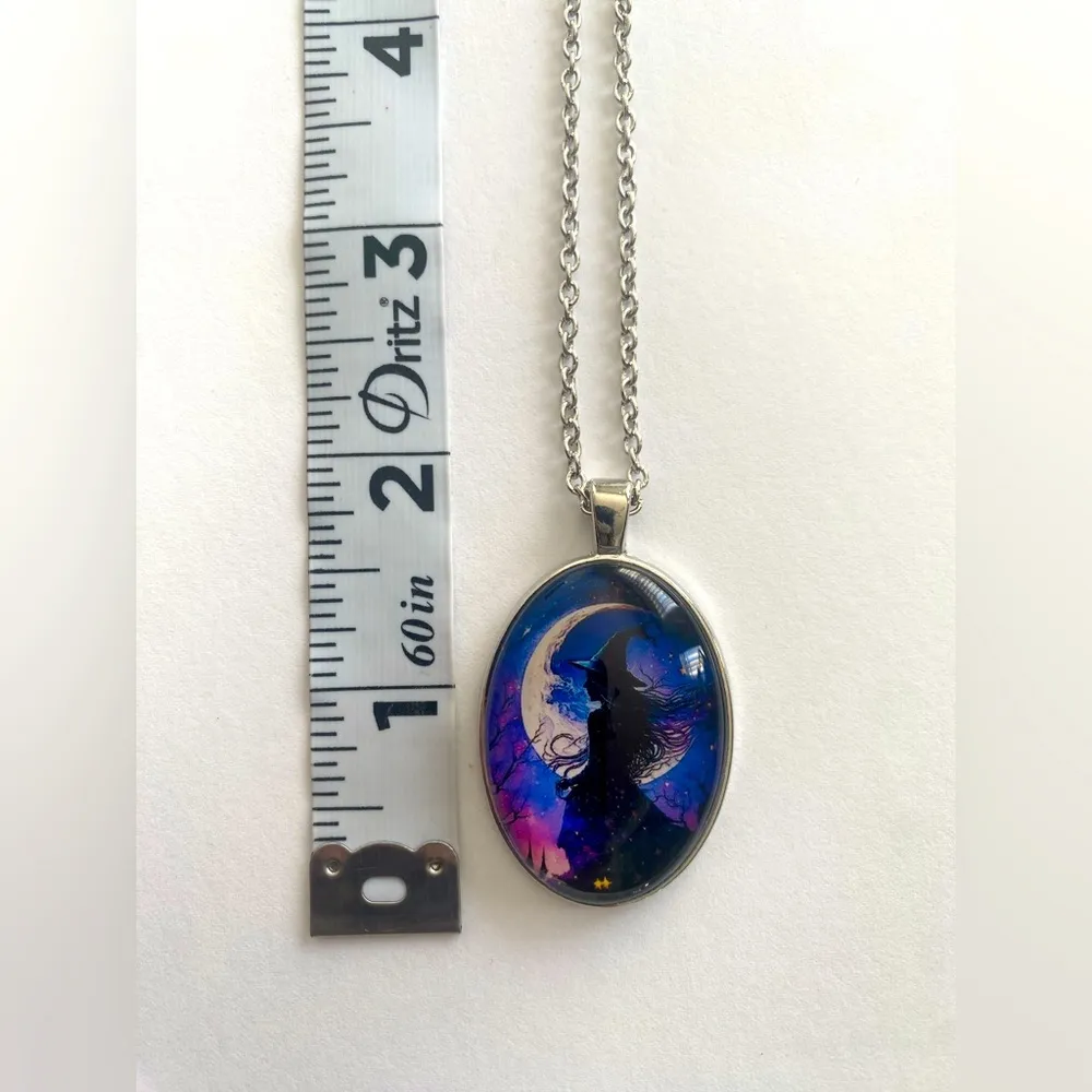 1pc‎ Oval Painted Witch Moon Avatar Pendant Necklace Silver Plated Accessories Silver - Image 10