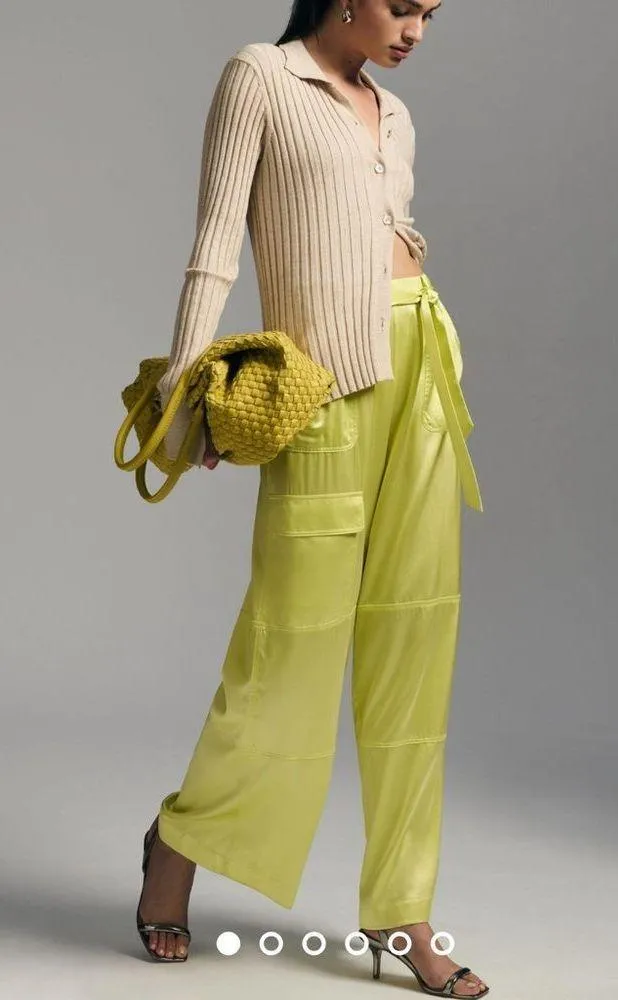 Anthropologie Hutch Satin Chartreuse Utility Pant NWT Size XS - Image 3
