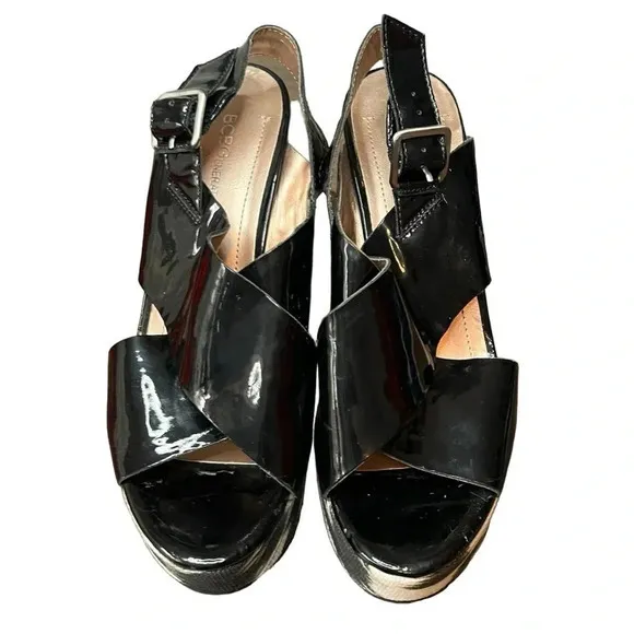 BCBG GENERATION BLACK PATENT‎ LEATHER WEDGE WOMEN'S SIZE 8 - Image 6