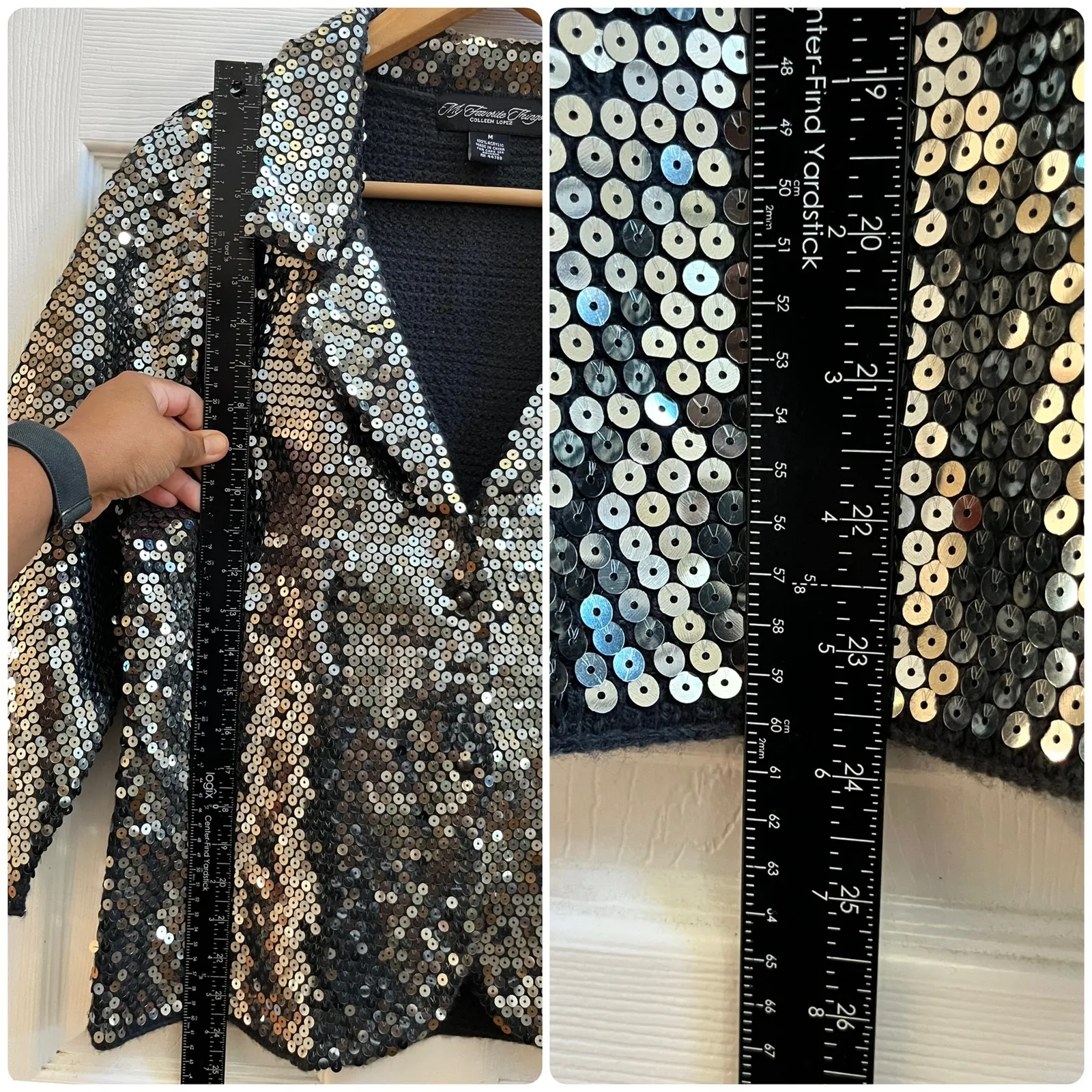 Colleen Lopez New Bracelet Sleeve Sequin Button Blazer Medium Festive Party Black - Image 13