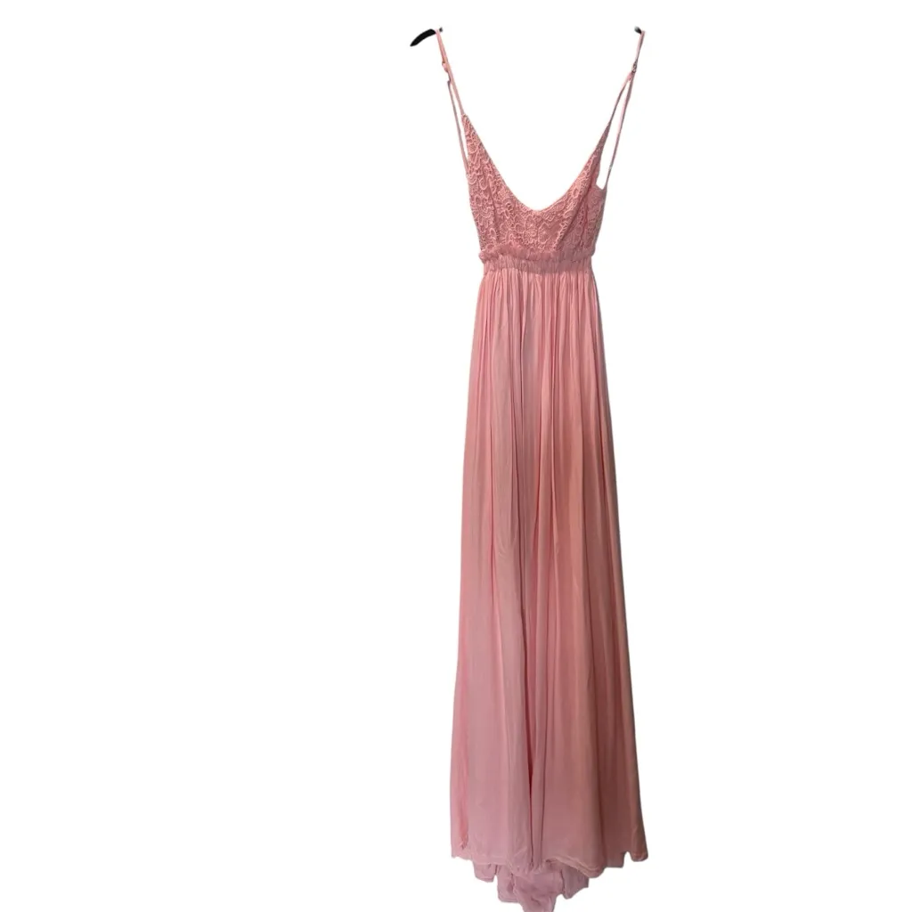 Pink Lily "Once in a Lifetime" Backless Crochet Top Maxi‎ Dress Pink Stretch S - Image 3
