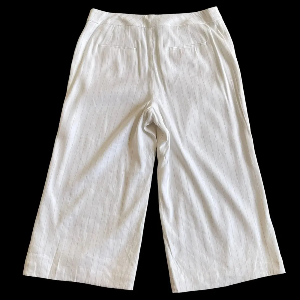 White House Black Market Soft Drape Beach Stripe Linen Culottes Size 14 - Image 7