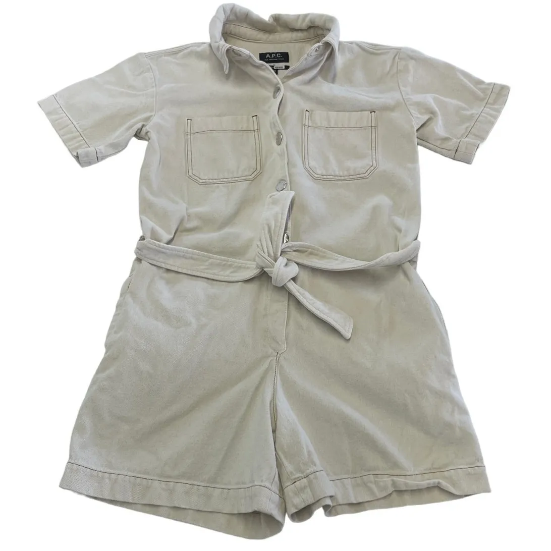 A.P.C. Romper Womens 34 X Small Off White Amelie Button Up Collared Cotton‎ Size XS - Image 2