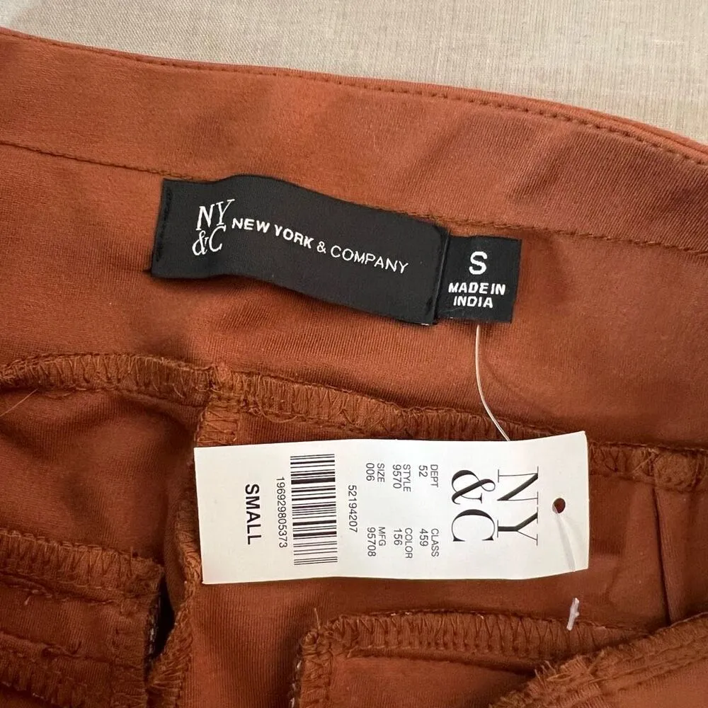 New York & Company NWT Brown Orange Ponte Knit Jersey Faux Look Dress Pant Small - Image 7