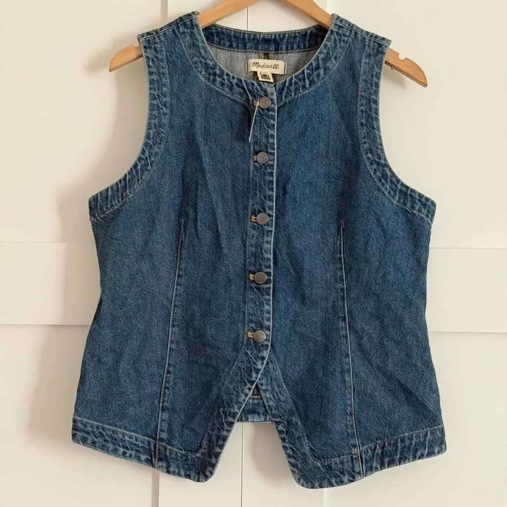 Madewell Denim Crewneck Vest in Concho Wash, Size 14 - Image 7